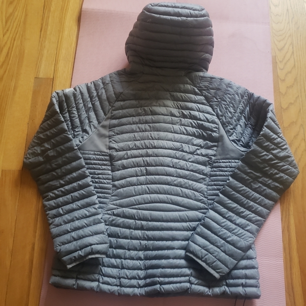 Women's Large Eddie Bauer Down Coat BROKEN ZIPPER Grey Hooded Jacket - Picture 7 of 16